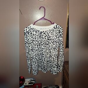 Long Sleeve White Leopard Print Top